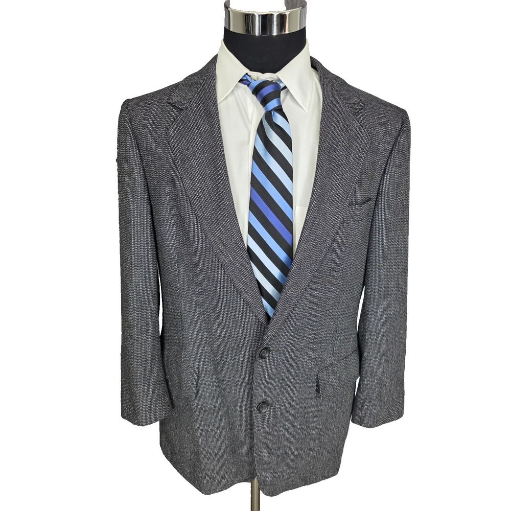 Hart Schaffner Marx Blazer Jacket Mens 40 Gray Sports Coat 2 Buttons Birdseye‎